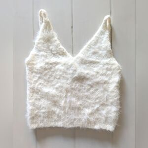 🐰Cream Fuzzy Sweater Cropped Cami